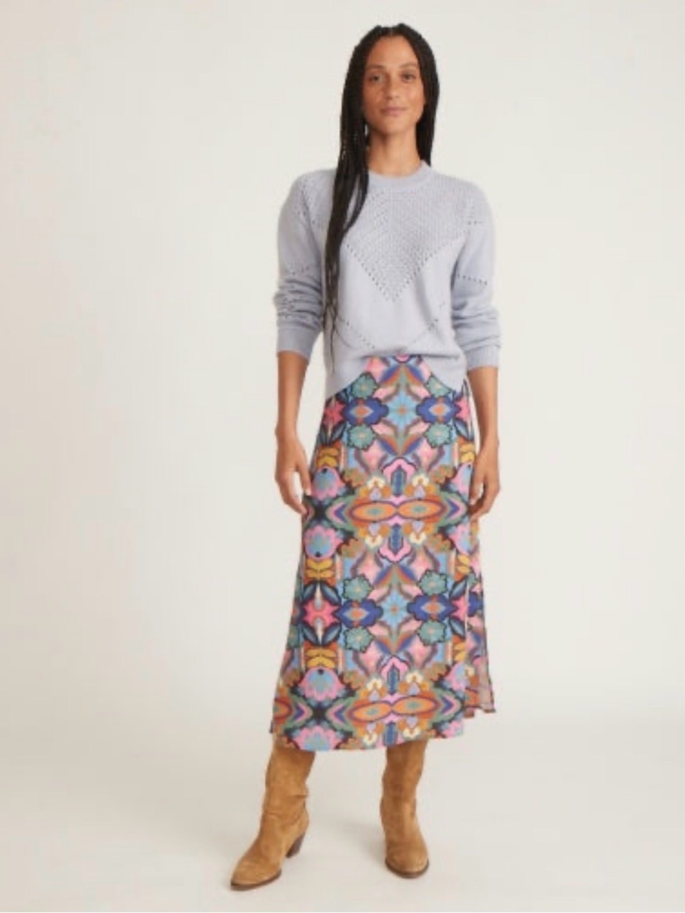 Marine Layer Size 6 Colorful Floral Print Midi Skirt Side Slit